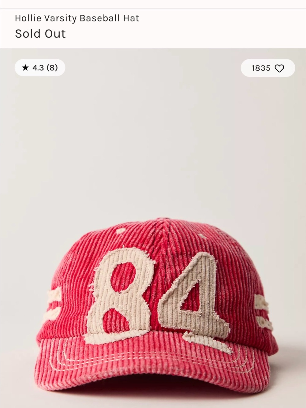 Free People Hollie Varsity Red tCorduroy '84 Varsity Cap